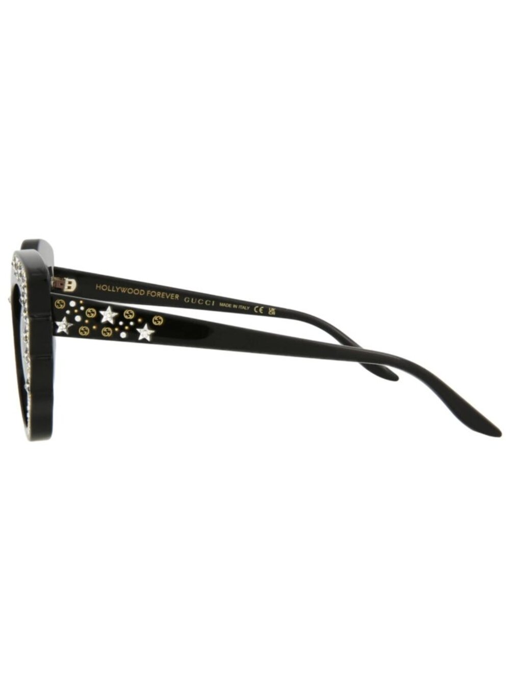 New Gucci Women's Sunglasses Cat Eye Acetate Frame Black Black Red - Picture 3 of 4
